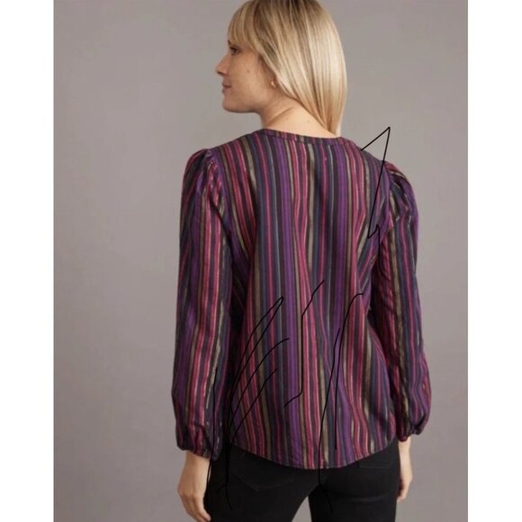 Marine Layer jamie womens blouse size XL banded collar top lurex multi stripe - Picture 2 of 7